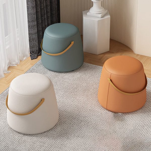 Modern Minimalist Round Column Cotton Linen Leather Wood Chair Backless Armless For Living Room - Image 7