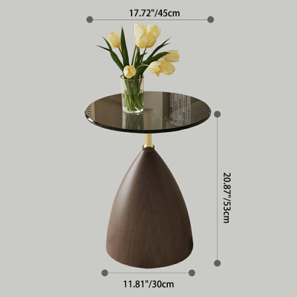 Modern Minimalist Round Cone Base Glass Carbon Steel End Table For Living Room - Image 4