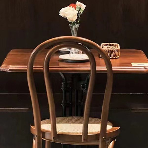 Traditional Vintage Curved Frame Solid Wood Wicker Dining Chair Backrest For Dining Room - Image 12
