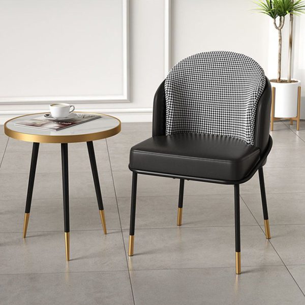 Modern Luxury Square Upholstered Curved Backrest Leather Fabric Iron Dining Chair For Dining Room - Image 3