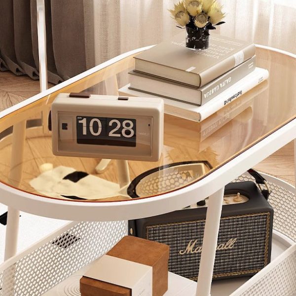 Modern Simplicity Elliptical Glass Iron End Table 2-Tier For Living Room - Image 10