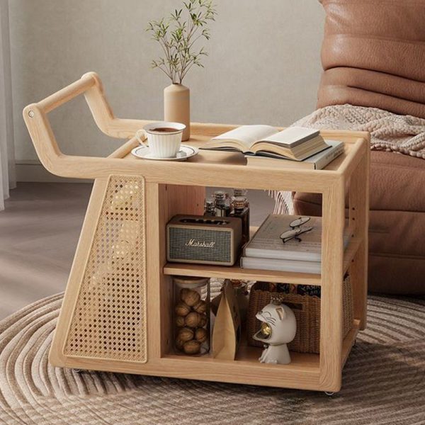 Contemporary Retro Solid Wood Movable Multifunctional Storage End Table 3-Tier For Living Room - Image 16
