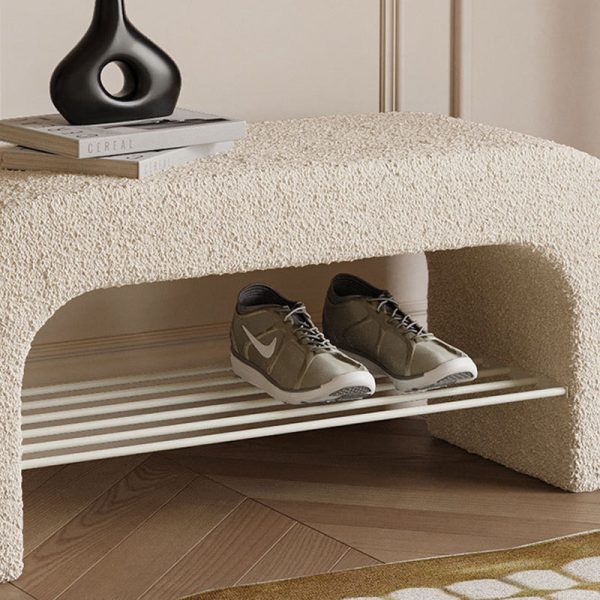 Modern Minimalist Long Rectangle Lambswool PU Leather Iron Storage Bench 1-Shelf For Entryways - Image 7