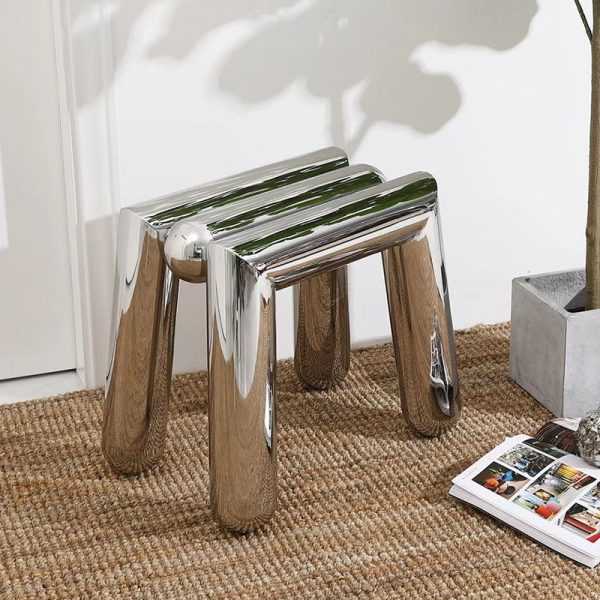 Modern Minimalist Stainless Steel Geometric Round Tube Splicing Footstool For Entryways - Image 2