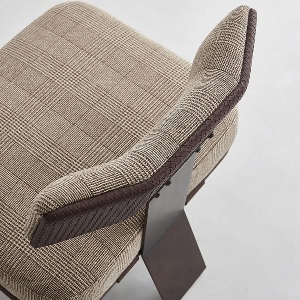 Modern Luxury Rectangular Cushion Cotton Linen Saddle Leather Stainless Steel Accent Chair Backrest For Living Room - Image 10