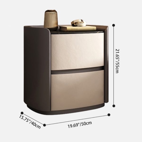 Modern Simplicity Elliptical Slab Microfiber Leather Wood Nightstand 2-Drawer For Bedside - Image 4