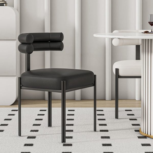 Contemporary Creative Half Arc Square Leather Metal Dining Chair Backrest Armless For Dining Room - Image 5