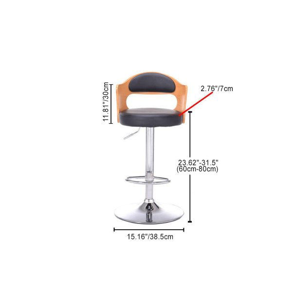 Contemporary Simplicity Round Faux Leather Upholstered Adjustable Height Swivel Bar Stool Low Back Footrest For Dining Room - Image 6