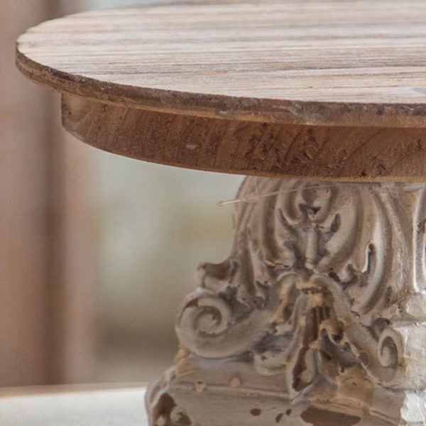 Traditional Vintage Round Column Carved Cedar Magnesium Oxide Tray Side Table For Dining Room - Image 9