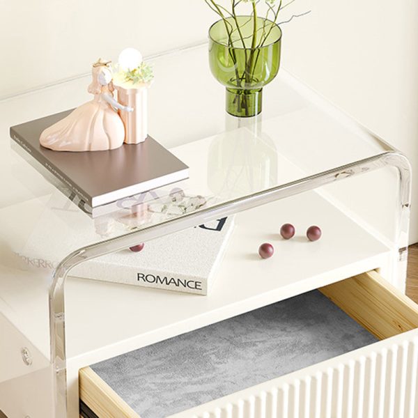 Modern Luxury Rectangular Table Top Acrylic Tempered Glass Solid Wood Nightstand 1-Drawer For Bedroom - Image 6