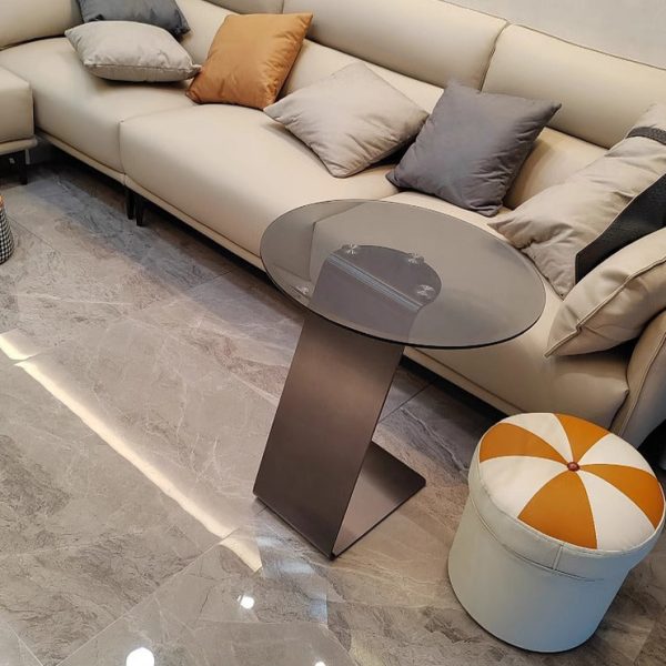 Modern Luxury Round Tempered Glass Carbon Steel Base End Table For Living Room - Image 11