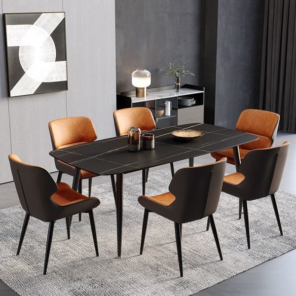 Modern Minimalist Steel Leather Dining Chair Backrest Armless For Dining Room - Image 15