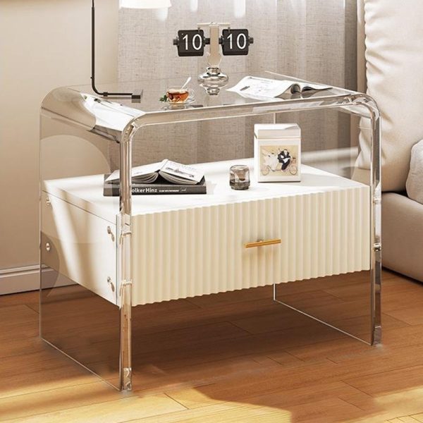 Modern Simplicity Rectangular Tabletop Acrylic Solid Wood Nightstand 1-Drawer For Bedroom - Image 12