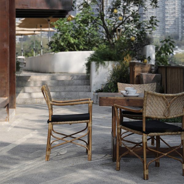 Traditional Farmhouse Weaving Rattan Square Dining Chair Backrest Armrest For Living Room - Image 10