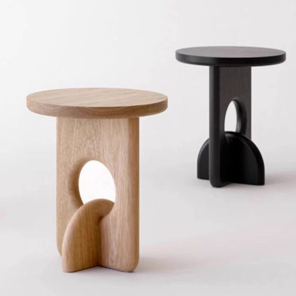 Traditional Japanese Round Wooden End Table For Living Room - Image 9