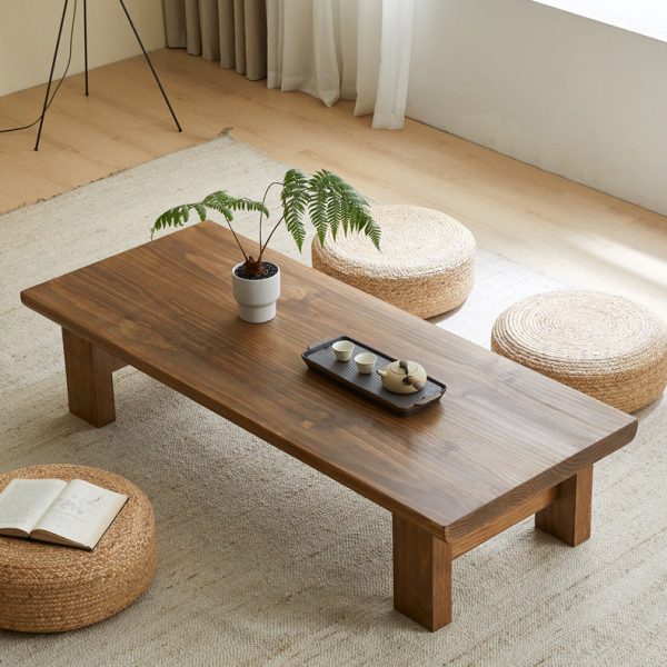 Traditional Japanese Rectangular Tabletop Solid Wood Coffee Table 4-Leg For Living Room - Image 2