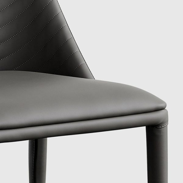 Contemporary Nordic Rectangular Arched Striped Backrest Leather Carbon Steel Dining Chair For Dining Room - Image 6