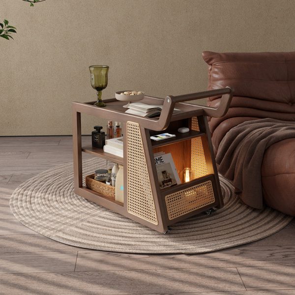Contemporary Retro Solid Wood Movable Multifunctional Storage End Table 3-Tier For Living Room - Image 26