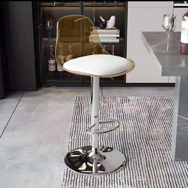 Contemporary Scandinavian Curved Acrylic Metal Base Adjustable Swivel Bar Stool Backrest Footrest For Kitchen - Image 12
