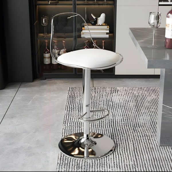 Contemporary Scandinavian Curved Acrylic Metal Base Adjustable Swivel Bar Stool Backrest Footrest For Kitchen - Image 8