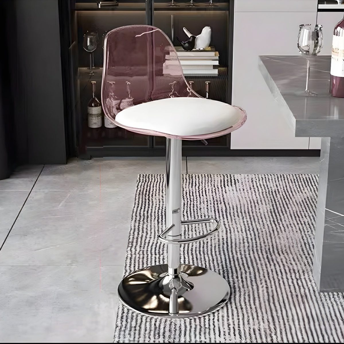 Contemporary Scandinavian Curved Acrylic Metal Base Adjustable Swivel Bar Stool Backrest Footrest For Kitchen - Image 10
