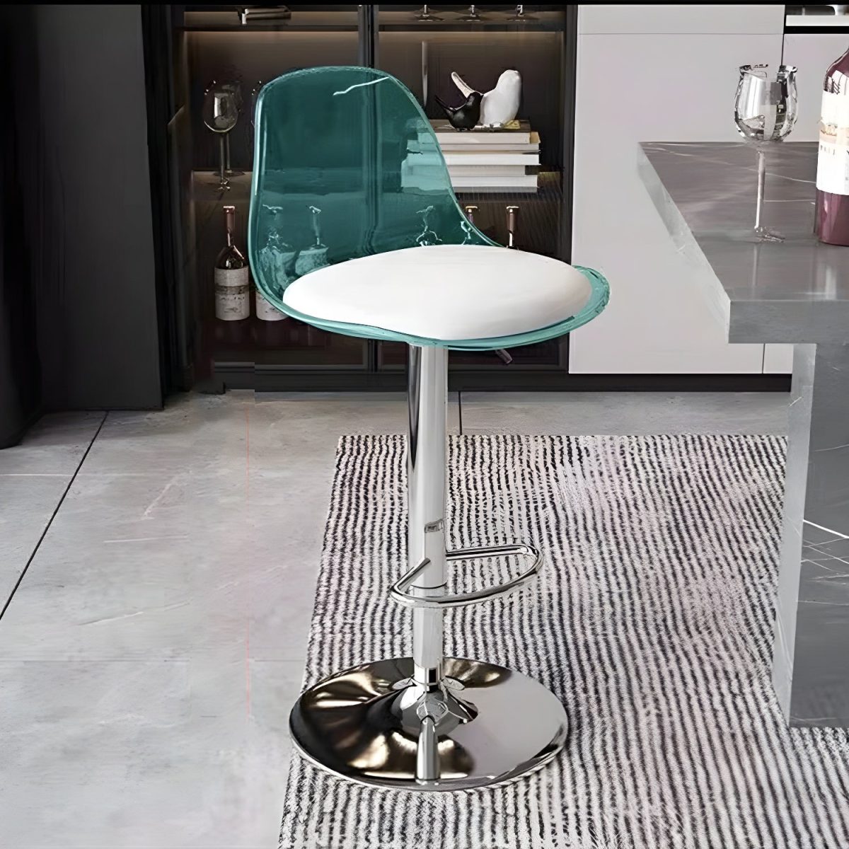 Contemporary Scandinavian Curved Acrylic Metal Base Adjustable Swivel Bar Stool Backrest Footrest For Kitchen - Image 11
