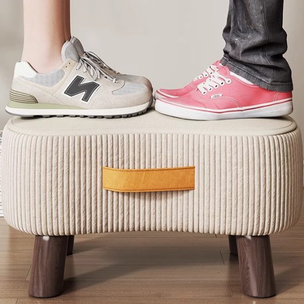 Contemporary Creative Round Velvet Upholstered Portable Footstool Low Stool For Living Room - Image 9
