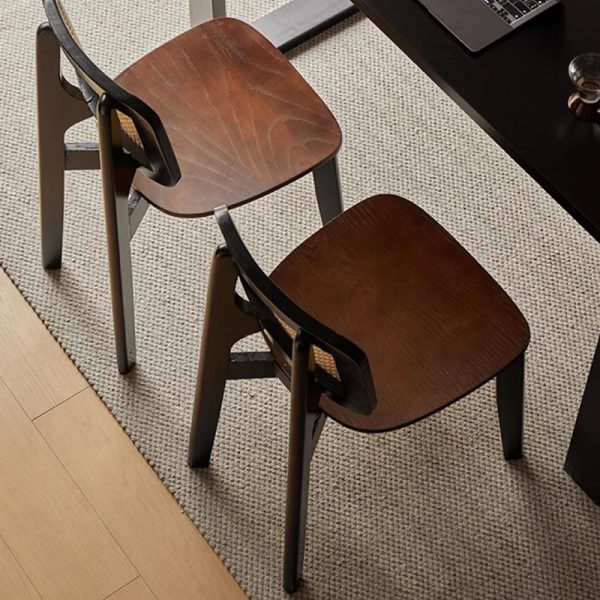 Modern Minimalist Skeleton Square Back Solid Wood Rattan Dining Chair Backrest For Dining Room - Image 2