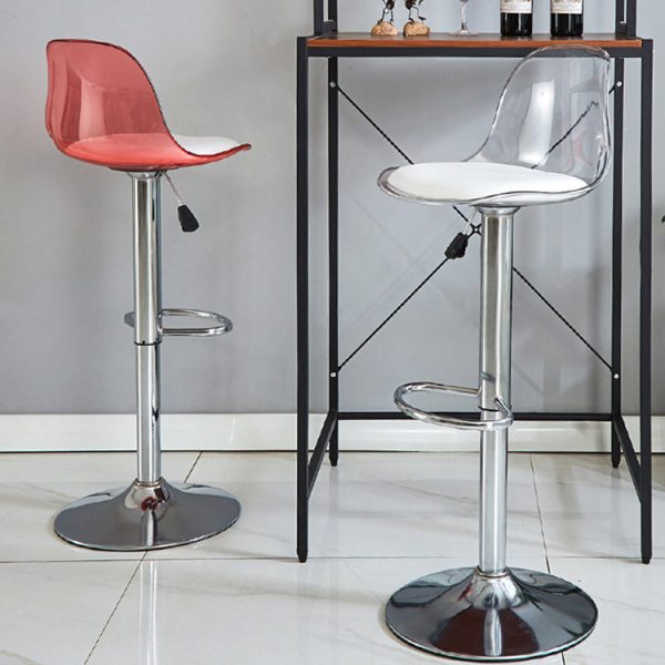 Modern Minimalist Square Round Cylinder Base Metal PET Bar Stool Backrest Footrest For Dining Room - Image 2