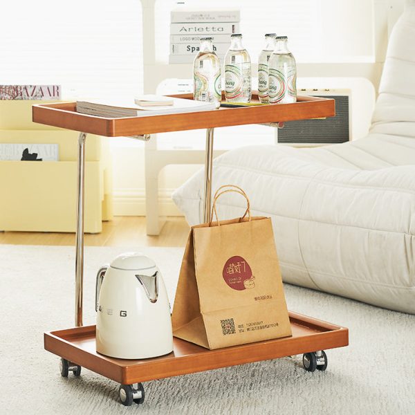Modern Minimalist Square Wood Metal End Table Two Tier Wheels For Living Room - Image 9