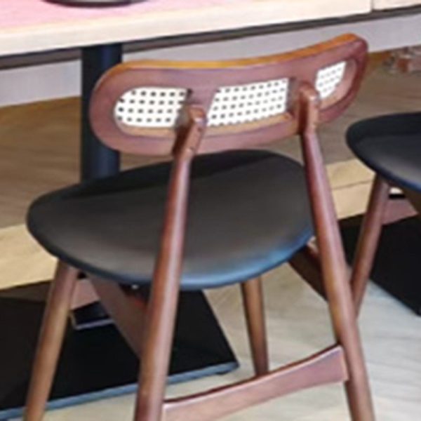 Traditional Japanese Square Faux Leather Upholstered Wood Splayed Legs Dining Chair Backrest For Dining Room - Image 5