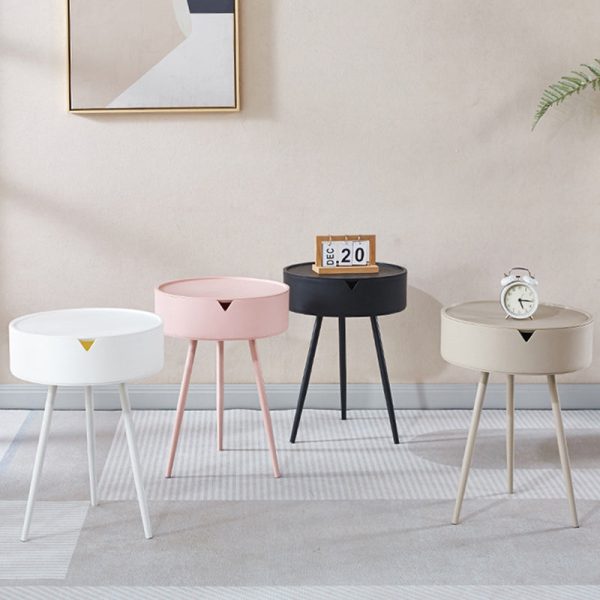 Modern Minimalist Round Tripod Plastic Nightstand 1-Storage For Bedroom - Image 3