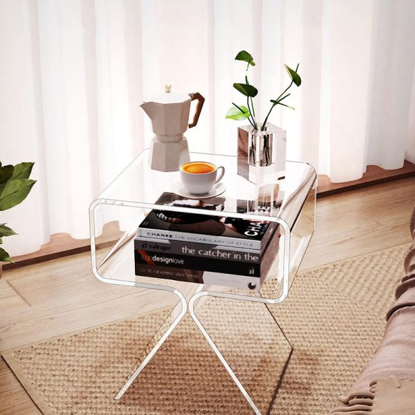 Modern Minimalist Rectangular Acrylic End Table 2-Tier For Living Room - Image 7