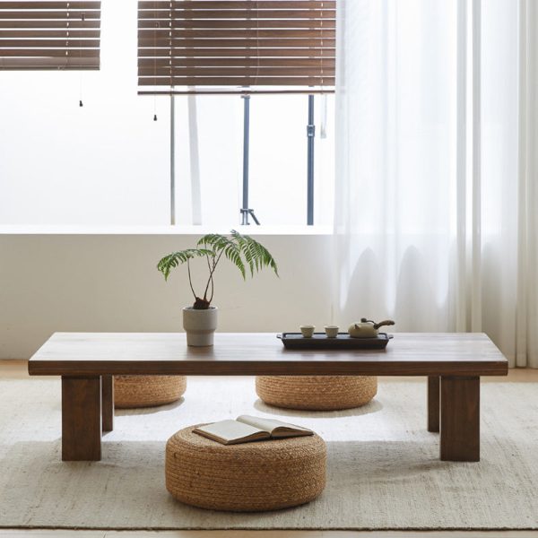 Traditional Japanese Rectangular Tabletop Solid Wood Coffee Table 4-Leg For Living Room - Image 8