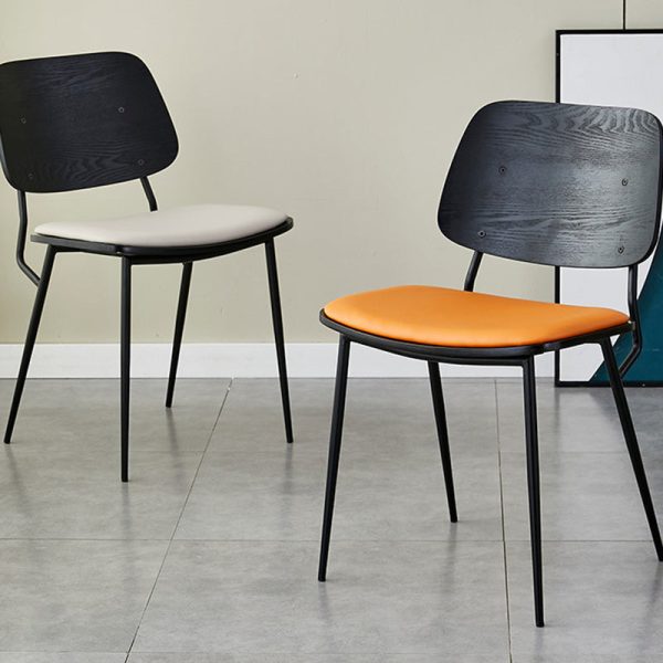 Contemporary Scandinavian Square Leather Metal Dining Chair Backrest Armless For Dining Room - Image 11