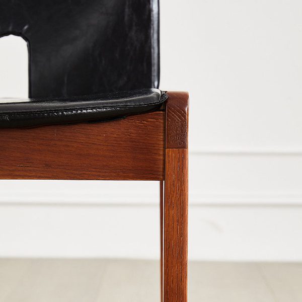 Traditional Vintage Curved Back Ash Wood Oil Wax Leather Dining Chair Backrest For Dining Room - Image 6