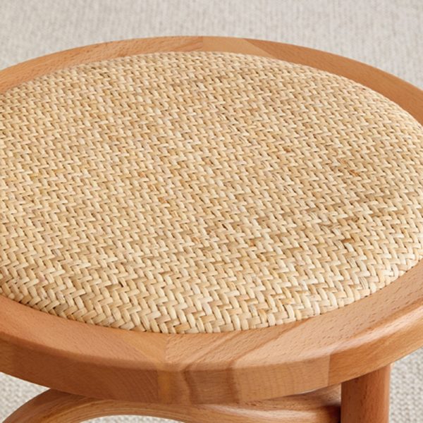 Contemporary Scandinavian Round Rattan Wood Vanity Stool Backrest Armless For Bedroom - Image 5