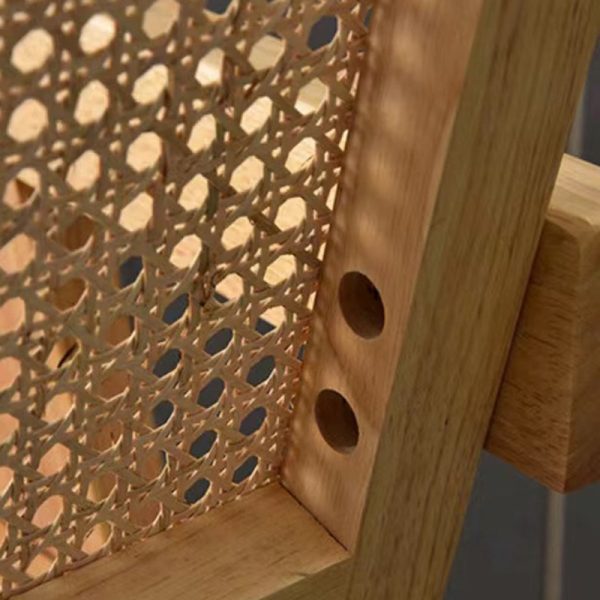 Contemporary Scandinavian Rectangular Wood Rattan Chair Backrest Armrest For Living Room - Image 9