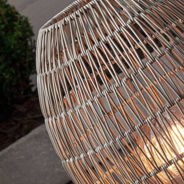 Modern Japanese Rattan Weaving Round Shaped Outdoor Waterproof Patio 1-Light Floor Lamp - Image 8