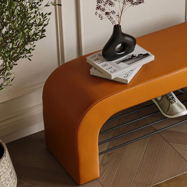 Modern Minimalist Long Rectangle Lambswool PU Leather Iron Storage Bench 1-Shelf For Entryways - Image 9