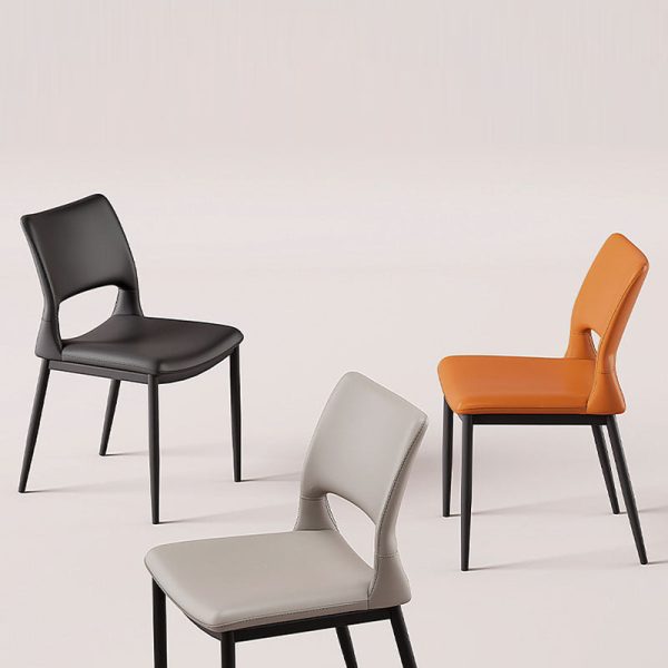 Contemporary Nordic Square Curved Upholstered Hollowed Out Leather Carbon Steel Dining Chair Backrest For Dining Room - Image 11