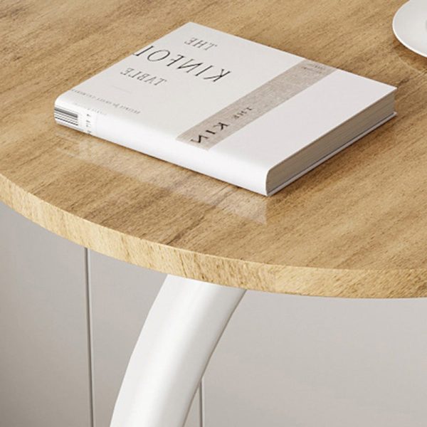 Modern Minimalist Round Wood Grain MDF Stainless Steel End Table For Living Room - Image 6