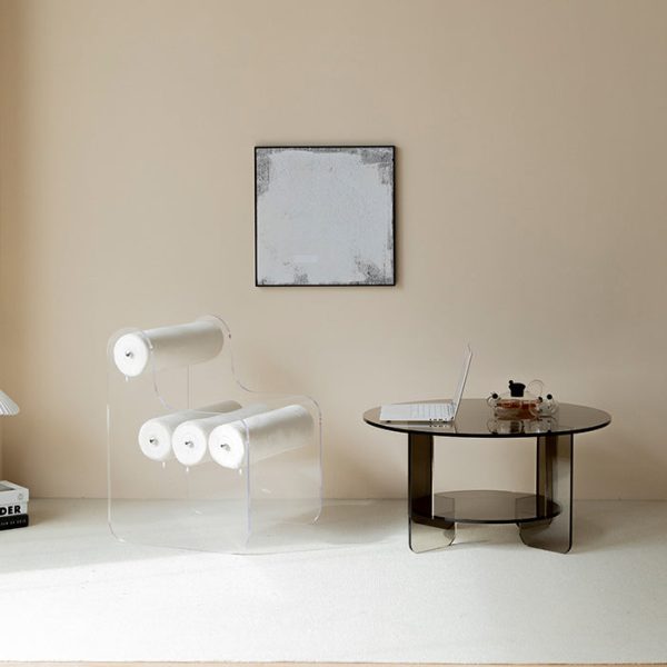 Contemporary Creative Cylinder Acrylic Fabric Chair Backrest Armless For Living Room - Image 7