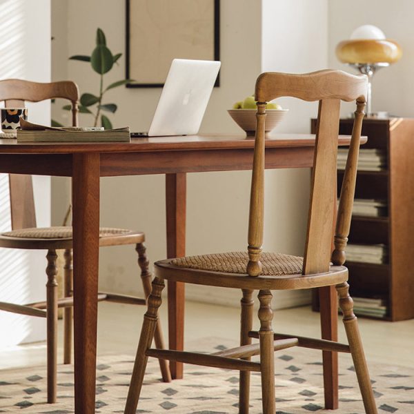 Traditional Vintage Scallop Shape Solid Wood Frame Dining Chair Slat Back Footrest For Dining Room - Image 12