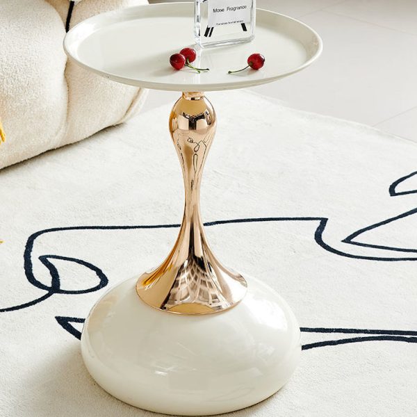 Contemporary Simplicity Geometric Circle Tray Top Iron End Table For Living Room - Image 13