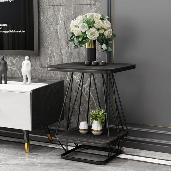 Contemporary Nordic Square Geometric Slab Iron End Table 2-Tier For Living Room - Image 10