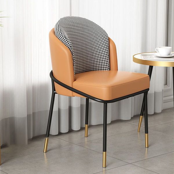 Modern Luxury Square Upholstered Curved Backrest Leather Fabric Iron Dining Chair For Dining Room - Image 26