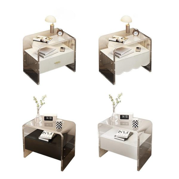 Modern Simplicity Rectangular Tabletop Acrylic Solid Wood Nightstand 1-Drawer For Bedroom - Image 19