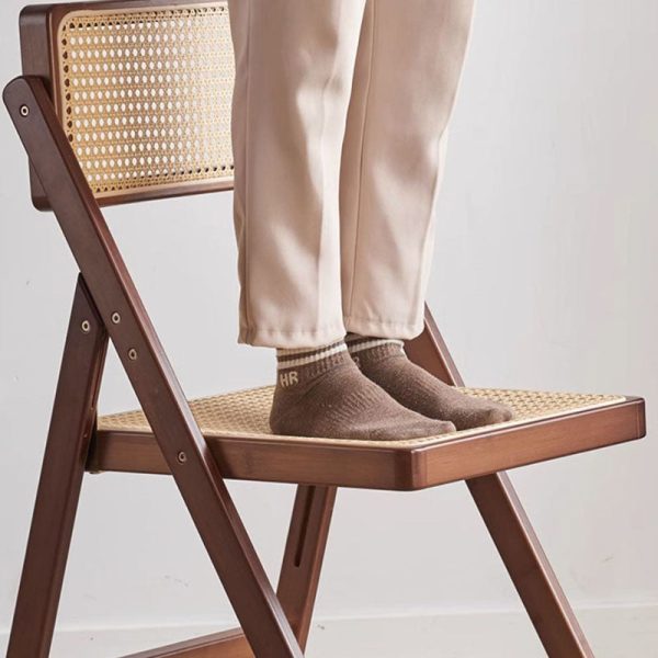 Modern Minimalist Foldable Square Rattan Wood Dining Chair Backrest Armrest For Dining Room - Image 10
