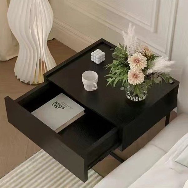 Modern Minimalist Rectangular Solid Wood Iron Nightstand 1-Drawer For Bedroom - Image 10